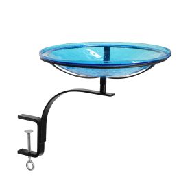 14" Teal Crackle Birdbath- Rail Mount Bracket