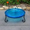 14" Teal Crackle Birdbath- Short Stand II