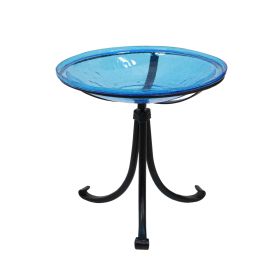 14" Teal Crackle Birdbath- Tripod Stand