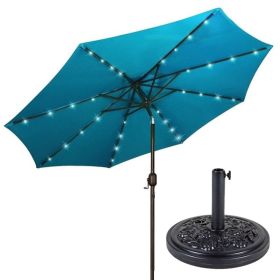 AZ Patio Heaters Solar Market Umbrella with LED Lights in Turquoise with  Base