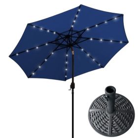 AZ Patio Heaters Solar Market Umbrella with LED Lights in Blue with  Wicker Finish Base