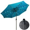 AZ Patio Heaters Solar Market Umbrella with LED Lights in Turquoise with  Wicker Finish Base