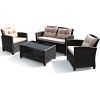 4 Pieces Outdoor Rattan Armrest Furniture Set Table with Lower Shelf