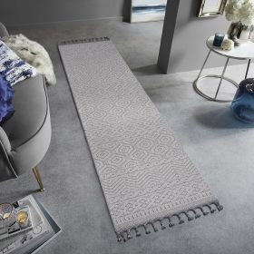 NAAR Guros Collection 2X8 White /Geometric Indoor/Outdoor Area Rug