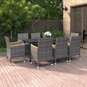 9 Piece Patio Dining Set with Cushions Poly Rattan and Glass