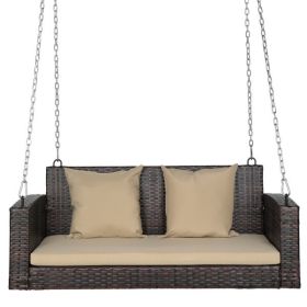 49in Brown Gradient Rattan Beige Cushion Rattan Swing Chair(Swing frames not included)