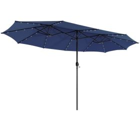 15 Feet Twin Patio Umbrella with 48 Solar LED Lights