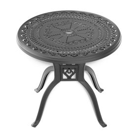 Ø31.50-inch Cast Aluminum Patio Dining Table with Black Frame and Umbrella Hole