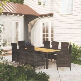 9 Piece Patio Dining Set with Cushions Poly Rattan Black