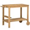 Outsunny Outdoor Bar Cart, Wood Rolling Home Bar & Serving Cart with 2 Shelves, Wine Bottle Holders for Garden, Dining Room, Natural