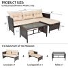 3 Piece Outdoor PE Rattan Furniture Set, Patio Black Wicker Conversation Loveseat Sofa Sectional Couch Khaki Cushion