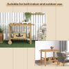 Outsunny Outdoor Bar Cart, Wood Rolling Home Bar & Serving Cart with 2 Shelves, Wine Bottle Holders for Garden, Dining Room, Natural