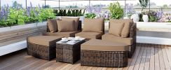 TOPMAX 6-Piece Patio Outdoor Conversation Round Sofa Set, PE Wicker Rattan Separate Seating Group with Coffee Table, Brown