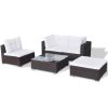 5 Piece Patio Lounge Set with Cushions Poly Rattan Brown