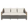 TREXM 4-Piece Rattan Outdoor Conversation Sofa Set with Wooden Coffee Table and Cushions Seating 5 People for Patio, Garden and Backyard (Grey)