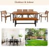 GO Outdoor Wood Dining Set For 7-8 Person, Outdoor Dining Furniture With Removable Cushions, Ergonomic Chairs And Bench, Thicker Table, Nature