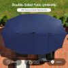 15 Feet Twin Patio Umbrella with 48 Solar LED Lights