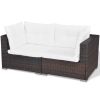 5 Piece Patio Lounge Set with Cushions Poly Rattan Brown