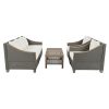 TREXM 4-Piece Rattan Outdoor Conversation Sofa Set with Wooden Coffee Table and Cushions Seating 5 People for Patio, Garden and Backyard (Grey)