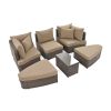 TOPMAX 6-Piece Patio Outdoor Conversation Round Sofa Set, PE Wicker Rattan Separate Seating Group with Coffee Table, Brown