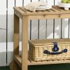 Outsunny Outdoor Bar Cart, Wood Rolling Home Bar & Serving Cart with 2 Shelves, Wine Bottle Holders for Garden, Dining Room, Natural