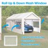 10x20 Heavy Duty Steel Canopy Tent with Roll-up Ventilated Windows, Garage Carport with Removable Sidewall & Doors, White