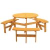 6-Person Circular Outdoor Wooden Picnic Table for Patio, Backyard, Garden, DIY w/ 3 Built-in Benches, 1720lb Capacity - Natural