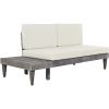 Outdoor 3-Piece Patio Furniture Set Solid Wood Sectional Sofa Set with Coffee Table Conversation Set with Side Table and Cushions; Grey+Beige