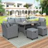 6-Piece Outdoor Rattan Wicker Set Patio Garden Backyard Sofa; Chair; Stools and Table(Gray Rattan+Gray Cushion)