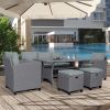 6-Piece Outdoor Rattan Wicker Set Patio Garden Backyard Sofa; Chair; Stools and Table(Gray Rattan+Gray Cushion)