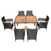 EELIFEE 7 piece Outdoor Patio Wicker Dining Set Patio Wicker Furniture Dining Set w/Acacia Wood Top