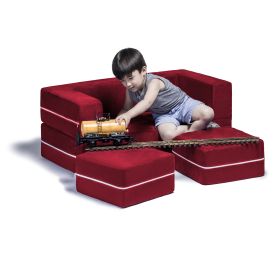 Jaxx Zipline Modular Kids Loveseat & Ottomans (Color: Cherry)