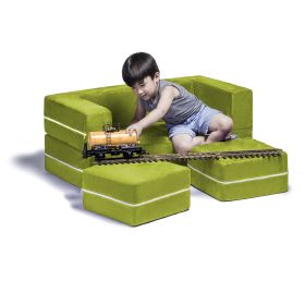 Jaxx Zipline Modular Kids Loveseat & Ottomans (Color: Lime)