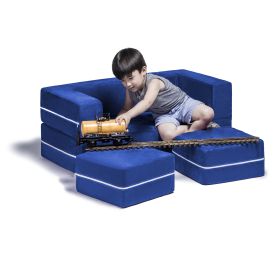 Jaxx Zipline Modular Kids Loveseat & Ottomans (Color: Blueberry)