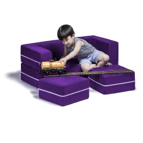 Jaxx Zipline Modular Kids Loveseat & Ottomans (Color: Grape)