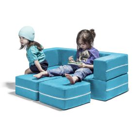 Jaxx Zipline Modular Kids Loveseat & Ottomans (Color: Aqua)