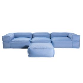 Baya 4 Piece Outdoor Sofa with Ottoman - Luxurious European Style Soft Seating (Color: Ocean Blue)