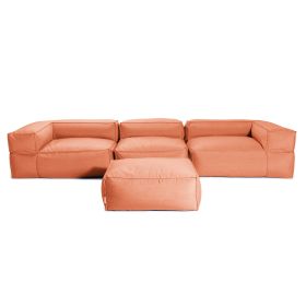 Baya 4 Piece Outdoor Sofa with Ottoman - Luxurious European Style Soft Seating (Color: Coral)