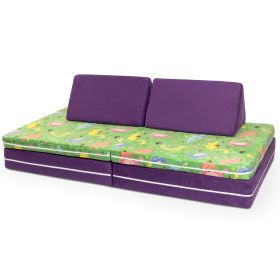 Jaxx Playscape - Imaginative Modular Furniture Playset/Sofa - Fun Kids Patterns (Color: Dinos / Grape)