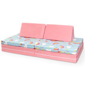 Jaxx Playscape - Imaginative Modular Furniture Playset/Sofa - Fun Kids Patterns (Color: Rainbows / Pink)