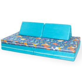 Jaxx Playscape - Imaginative Modular Furniture Playset/Sofa - Fun Kids Patterns (Color: Mermaids / Aqua)