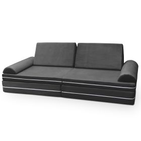 Playscape Deluxe Plush Velvet Kids 6 Piece Modular Couch / Playset (Color: Black)