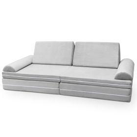 Playscape Deluxe Plush Velvet Kids 6 Piece Modular Couch / Playset (Color: Grey)