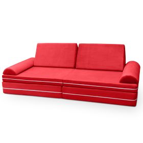 Playscape Deluxe Plush Velvet Kids 6 Piece Modular Couch / Playset (Color: Red)