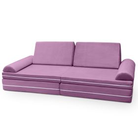 Playscape Deluxe Plush Velvet Kids 6 Piece Modular Couch / Playset (Color: Violet)