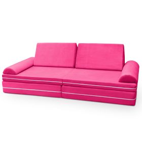 Playscape Deluxe Plush Velvet Kids 6 Piece Modular Couch / Playset (Color: Pink)