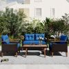 4-Piece Garden Furniture; Patio Seating Set; PE Rattan Outdoor Sofa Set; Wood Table and Legs; Brown and Beige