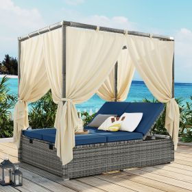 [Not allowed to sell to Wayfair]Adjustable Sun Bed With Curtain; High Comfort; With 3 Colors (Color: Blue)