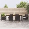 7 Piece Patio Dining Set with Cushions Black Poly Rattan