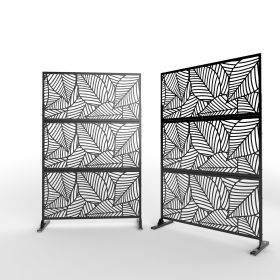 6.5 ft. H x 4 ft. W Patio Laser Cut Metal Privacy Screen;  24"*48"*3 panels (Material: Galvanized steel, Color: Black)